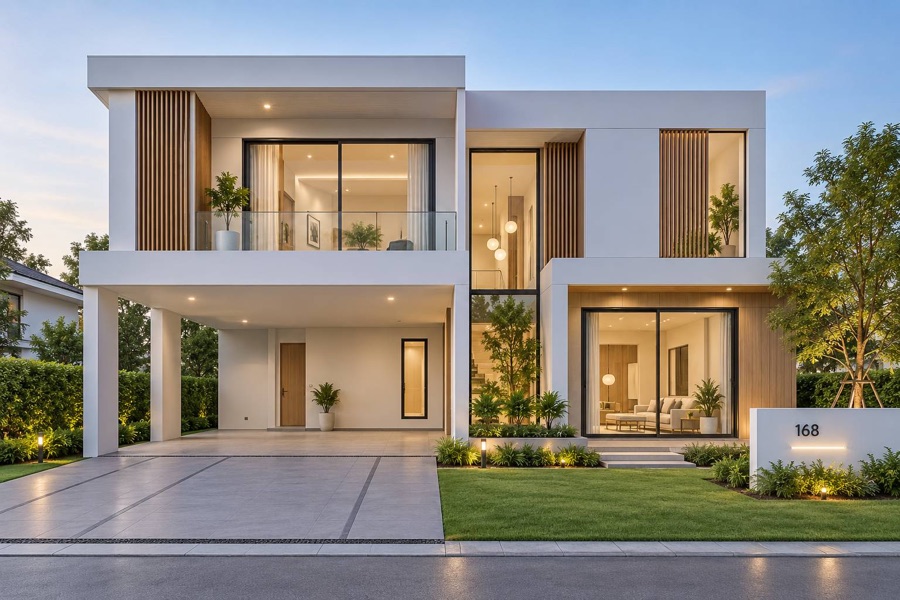 บ้านโมเดิร์น 2 ชั้น หลังคาเรียบ